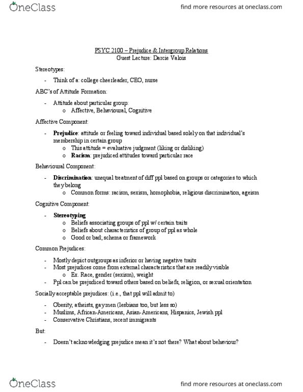 PSYC 2100 Lecture Notes - Lecture 10: Dieting, Binge Eating, Contact Hypothesis thumbnail