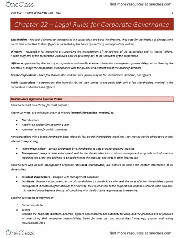 LAW 603 Lecture Notes - Lecture 3: Apparent Authority, Liability Insurance, Business Judgment Rule thumbnail