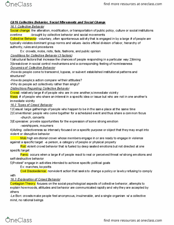 SOC 110 Lecture Notes - Lecture 16: Ecofeminism, Radical Change, Collective Behavior thumbnail