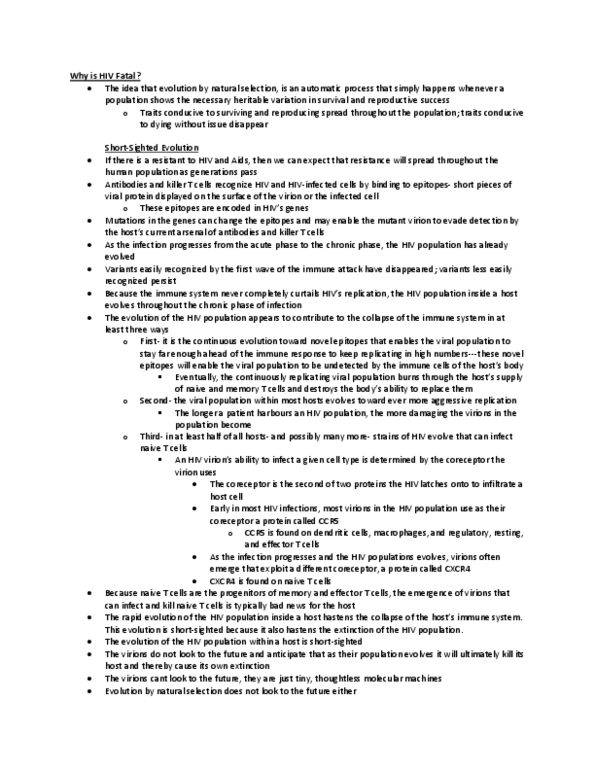 Biology 4218A Lecture Notes - Immunodeficiency, Genetic Drift, Cytotoxic T Cell thumbnail