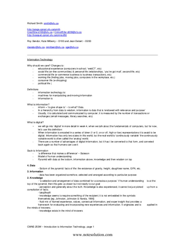 CMNS 253W Lecture Notes - Webct, Raymond Williams, Semiconductor Device Fabrication thumbnail