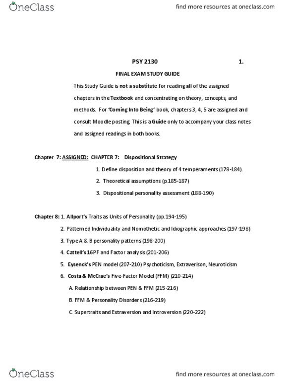 PSYC 2130 Lecture Notes - Lecture 5: Phenotype, Observational Learning, Heritability thumbnail