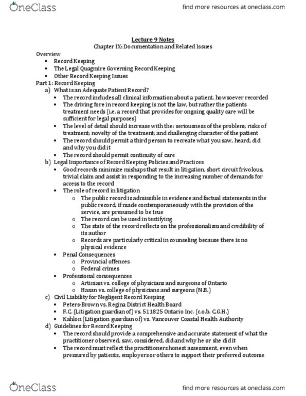 Health Sciences 3101A/B Chapter Notes - Chapter 8: Microform, Retention Period, Personal Information Protection And Electronic Documents Act thumbnail