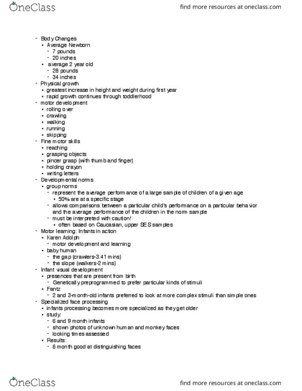 HDFS 21000 Lecture Notes - Lecture 6: Depth Perception, Face Perception, Motor Learning thumbnail