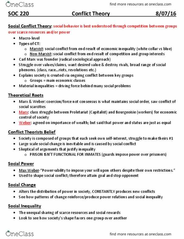 SOC 22000 Lecture Notes - Lecture 4: Randall Collins, Credentialism And Educational Inflation, Class Conflict thumbnail