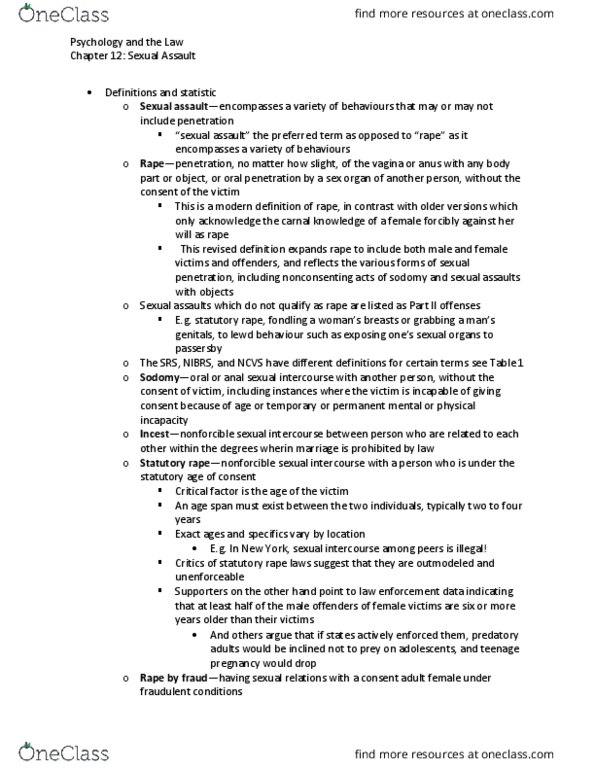 PSYC39H3 Chapter Notes - Chapter 12: Meta-Analysis, Pathological Lying, Rape Myth thumbnail