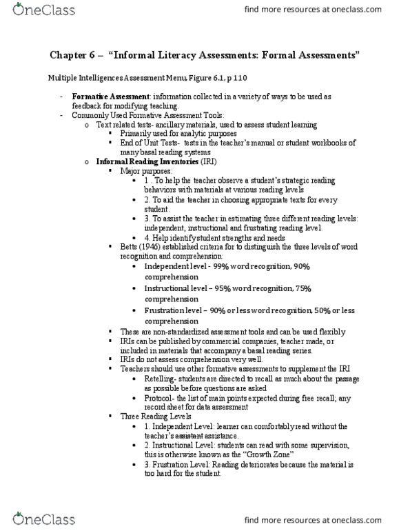 EDR 345 Chapter Notes - Chapter 6: Creative Writing, Free Recall, Theory Of Multiple Intelligences thumbnail