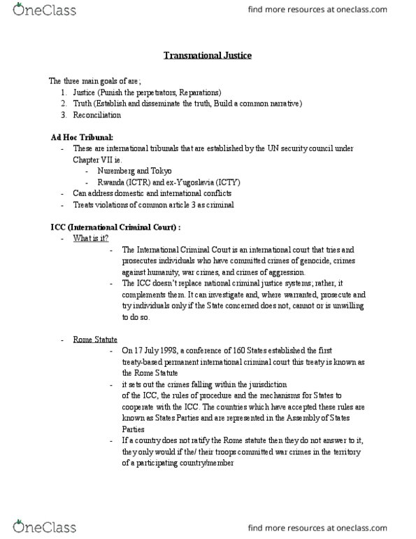 ECH 1100 Lecture Notes - Lecture 18: Rome Statute Of The International Criminal Court, International Criminal Tribunal For The Former Yugoslavia thumbnail
