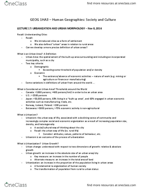 GEOG 1HA3 Lecture Notes - Lecture 17: Ernest Burgess, Working Poor, Edward Ullman thumbnail