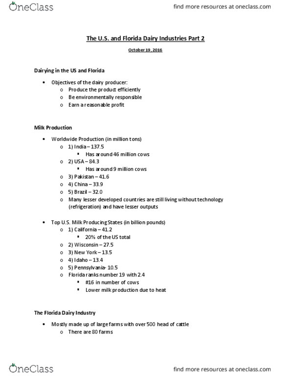 ANS 3006C Lecture Notes - Lecture 22: Udder, Brown Swiss, A2 Milk thumbnail