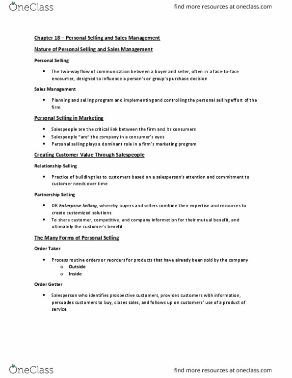MCS 1000 Lecture Notes - Lecture 19: Personal Selling thumbnail
