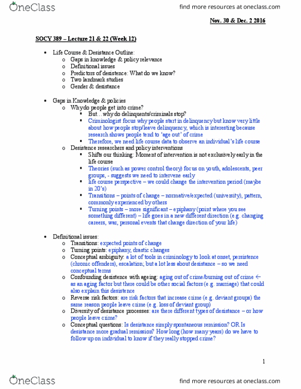SOCY 389 Lecture Notes - Lecture 21: Confounding, Spontaneous Remission, Sheldon Glueck thumbnail
