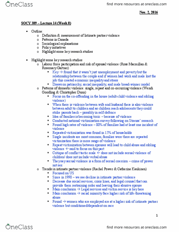 SOCY 389 Lecture Notes - Lecture 14: List Of Countries By Intentional Homicide Rate, Gartner, Femicide thumbnail
