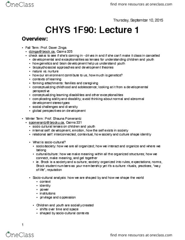 CHYS 1F90 Lecture Notes - Lecture 1: Biopsychosocial Model thumbnail
