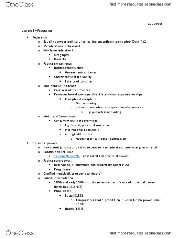 PSCI 2003 Lecture Notes - Lecture 5: Western Alienation In Canada, Constitutional Basis Of Taxation In Australia, Iroquois thumbnail