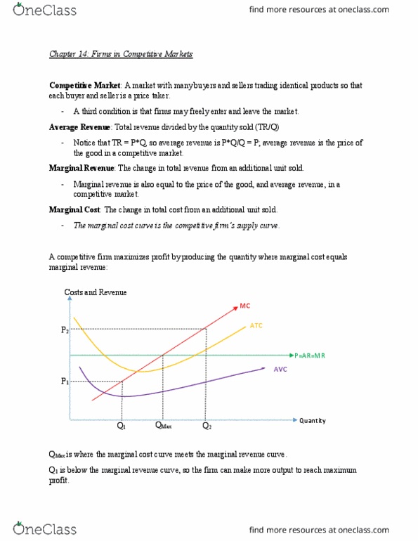ECON 160 Chapter Notes - Chapter 14: Sunk Costs, Marginal Revenue, Market Power thumbnail