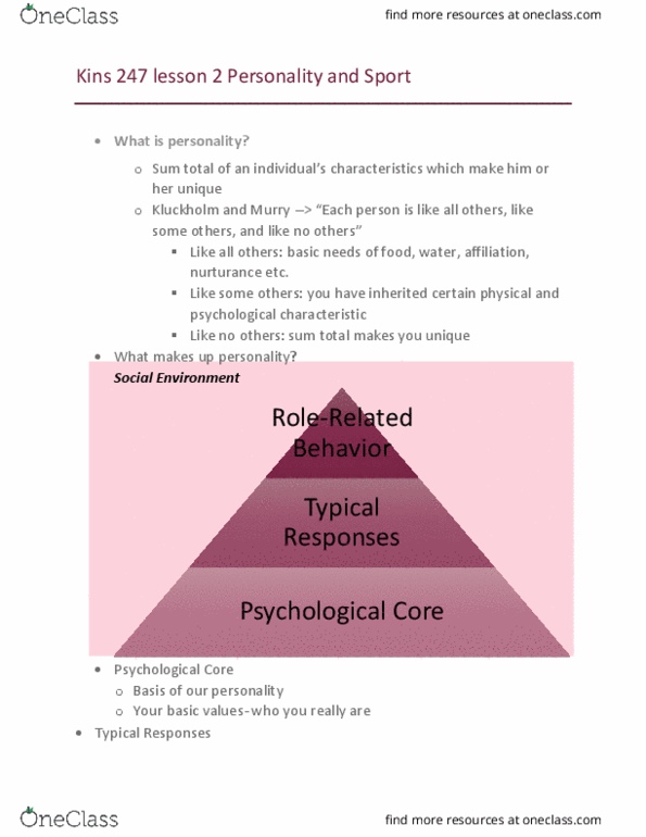 KIN 247 Lecture Notes - Lecture 2: Trait Theory thumbnail