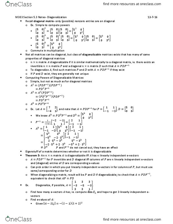 MATH-M 303 Lecture Notes - Lecture 23: If And Only If, Diagonal Matrix, Invertible Matrix thumbnail