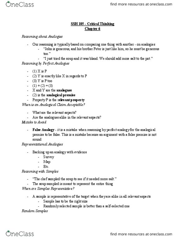 SSH 105 Lecture Notes - Lecture 6: Argument From Analogy, False Premise thumbnail