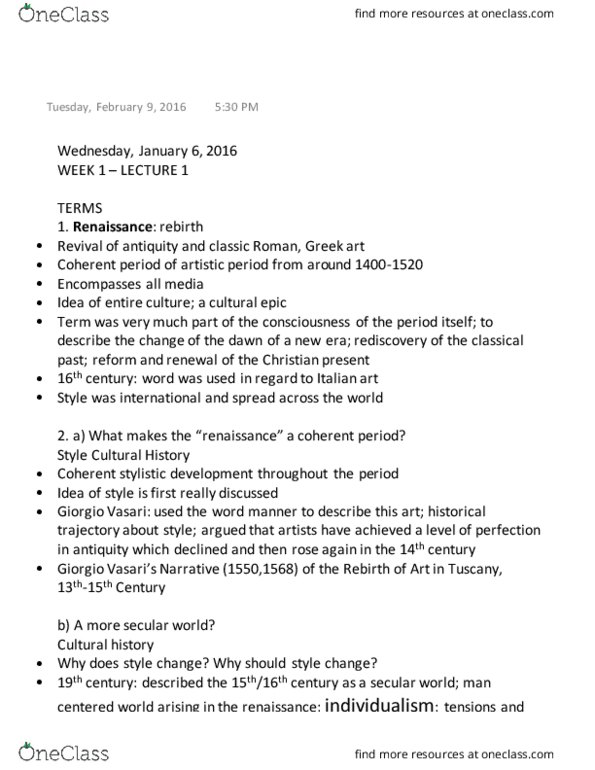 FAH274H5 Lecture Notes - Lecture 1: Quatrefoil, Contrapposto, San Pietro In Montorio thumbnail