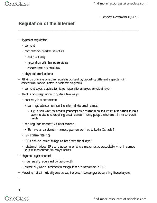 CMST 2LW3 Lecture Notes - Lecture 8: Physical Data Model, Icann, Net Neutrality thumbnail