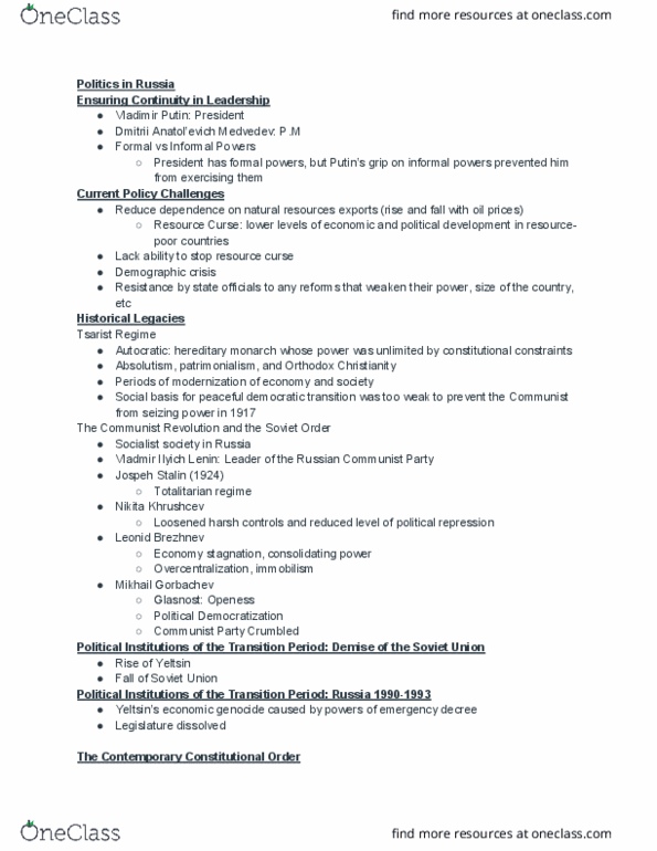 POLSCI 140 Chapter Notes - Chapter 12: Dominate, Planned Economy, Delegative Democracy thumbnail