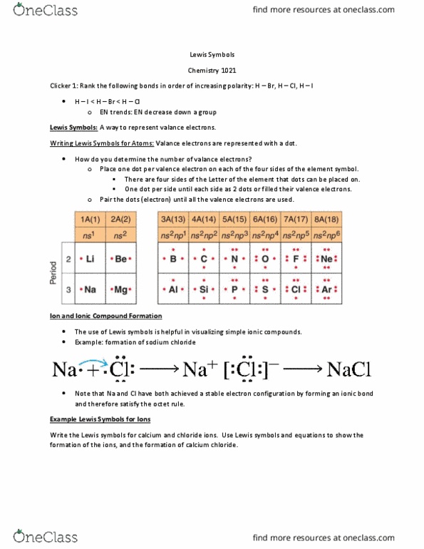 CHEM 1021 Lecture Notes - Lecture 38: Electronegativity, Triple Bond, Double Bond thumbnail