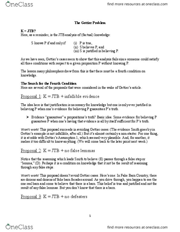 PHL101Y1 Lecture Notes - Lecture 2: Gettier Problem, Second Cup, Peter Mansbridge thumbnail