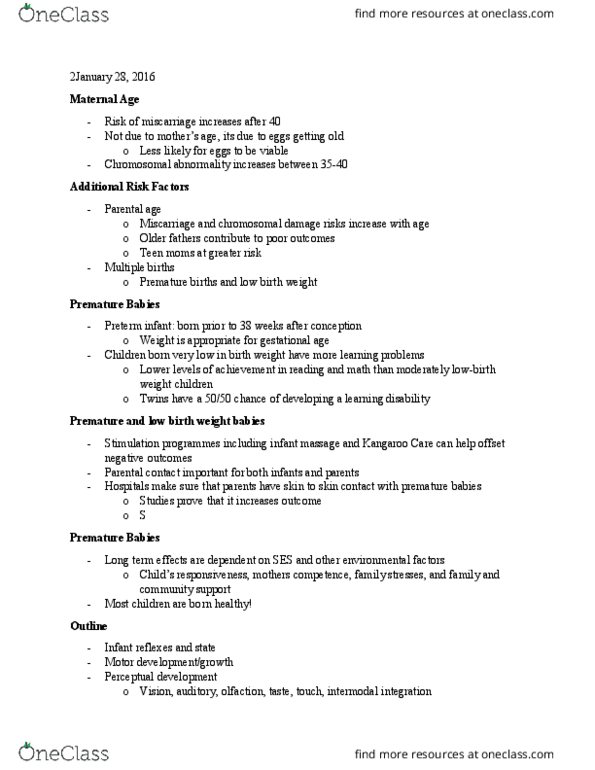 PSY210H5 Lecture Notes - Lecture 4: Smooth Pursuit, Fetus, Habituation thumbnail