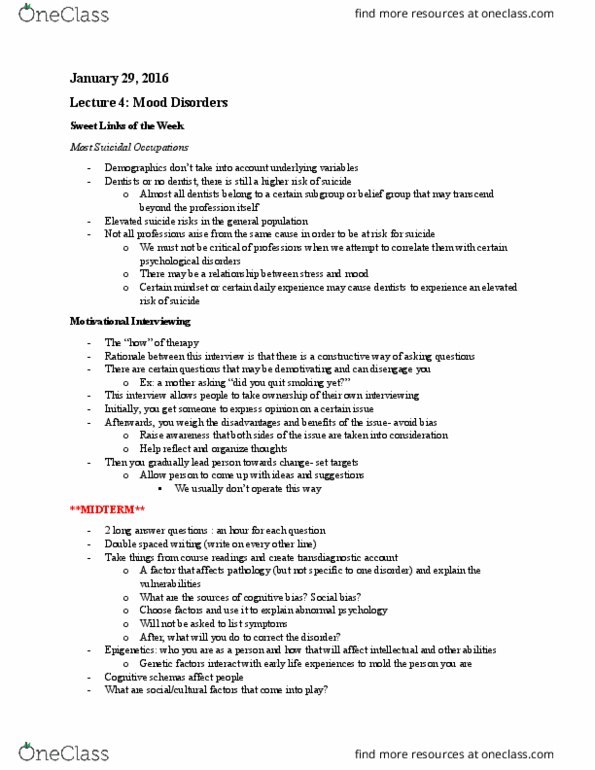 PSY340H5 Lecture Notes - Lecture 4: Melancholic Depression, Hypomania, Cyclothymia thumbnail