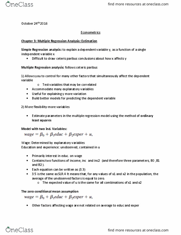 EC295 Lecture Notes - Lecture 3: Linear Combination, Ceteris Paribus, Econometrics thumbnail