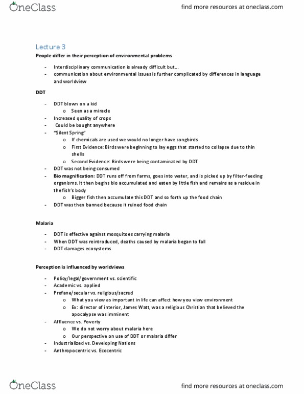 ENV100Y5 Lecture Notes - Lecture 3: Institute For Operations Research And The Management Sciences, Ecosystem Services, Ecocentrism thumbnail