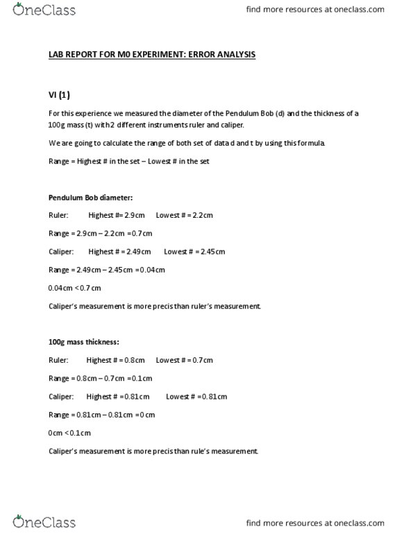 PHY 158 Lecture Notes - Lecture 1: Calipers, Lab Report, Standard Deviation thumbnail