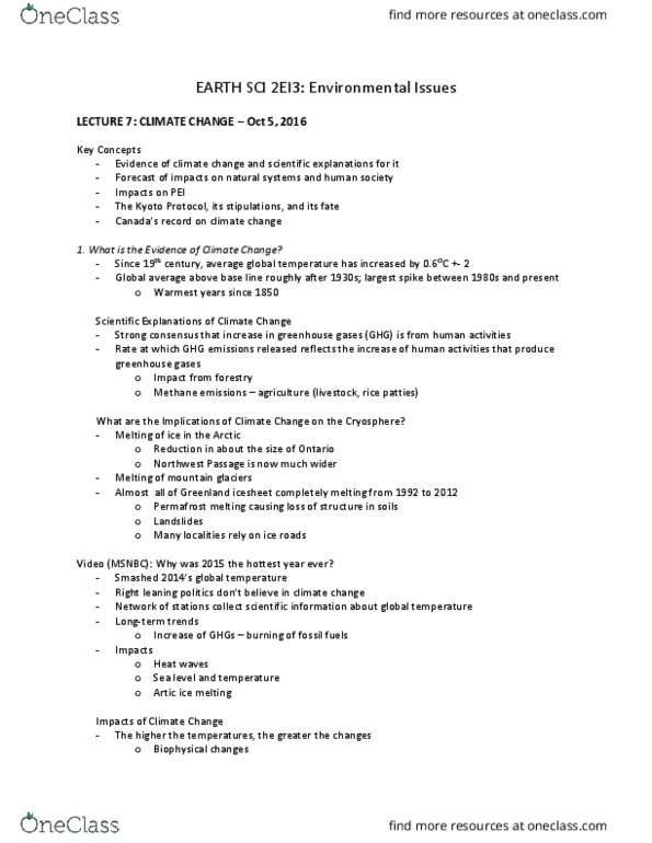 EARTHSC 2EI3 Lecture Notes - Lecture 7: Kyoto Protocol, Msnbc, Cryosphere thumbnail