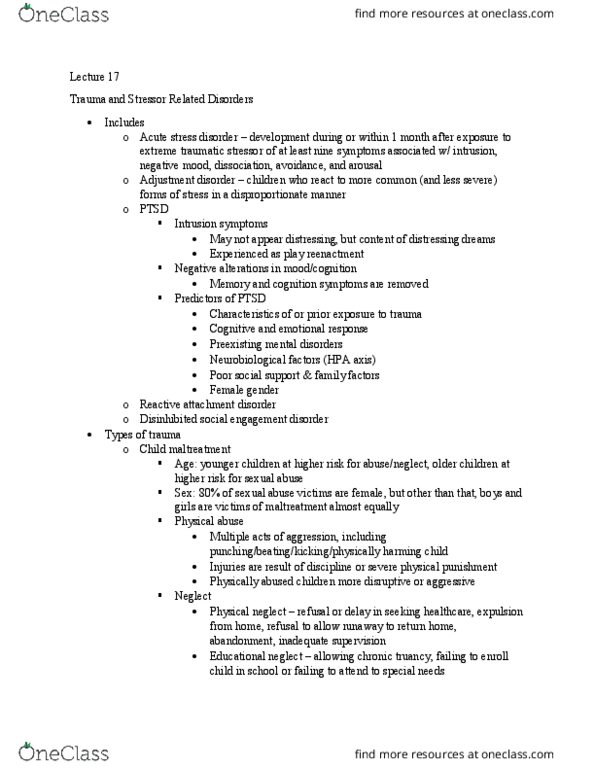 PSYC 330 Lecture Notes - Lecture 17: Foster Care, Exposure Therapy, Psychoeducation thumbnail