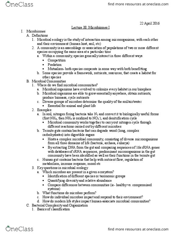 Biology And Biomedical Sciences BIOL 2960 Lecture Notes - Lecture 38: Prokaryotic Small Ribosomal Subunit, Metagenomics, Commensalism thumbnail