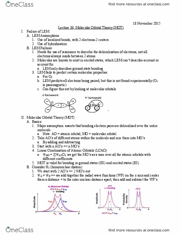 L07 Chem 111A Lecture Notes - Lecture 36: Antibonding Molecular Orbital, Atomic Orbital, Covalent Bond thumbnail
