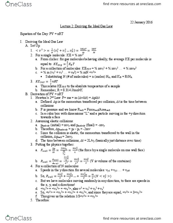 University College - Chemistry Chem 112A Lecture Notes - Lecture 2: Ideal Gas Law thumbnail