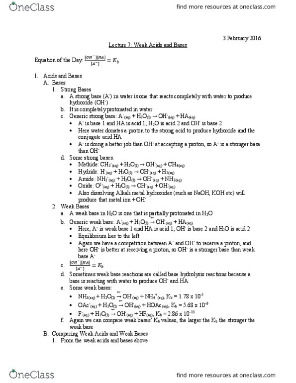 University College - Chemistry Chem 112A Lecture Notes - Lecture 7: Alkali Metal, Weak Base, Conjugate Acid thumbnail