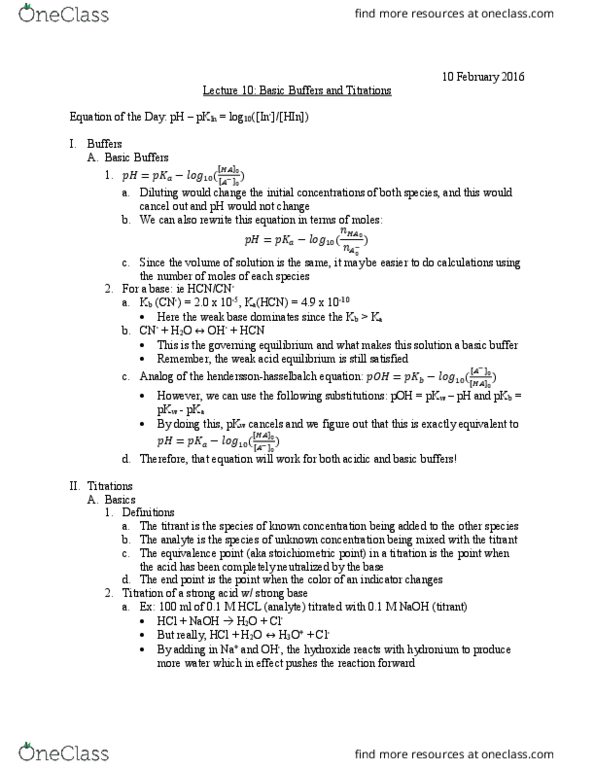 University College - Chemistry Chem 112A Lecture Notes - Lecture 10: Red Cabbage, Titration, Equivalence Point thumbnail