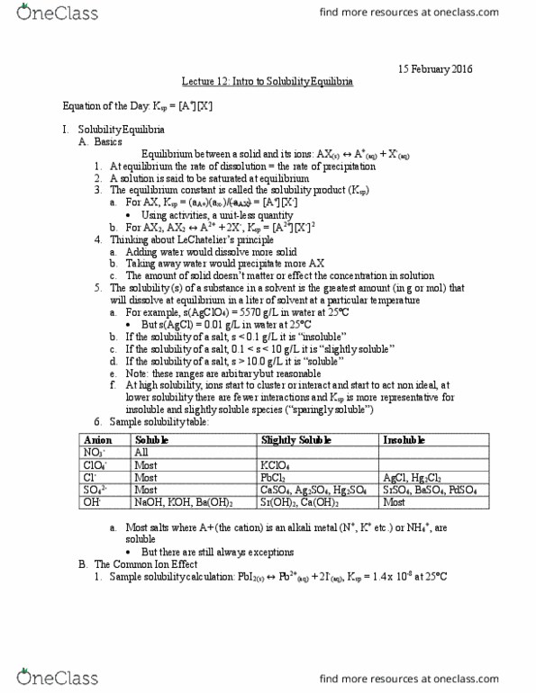 University College - Chemistry Chem 112A Lecture Notes - Lecture 12: Alkali Metal, Solubility Table, Solubility Equilibrium thumbnail