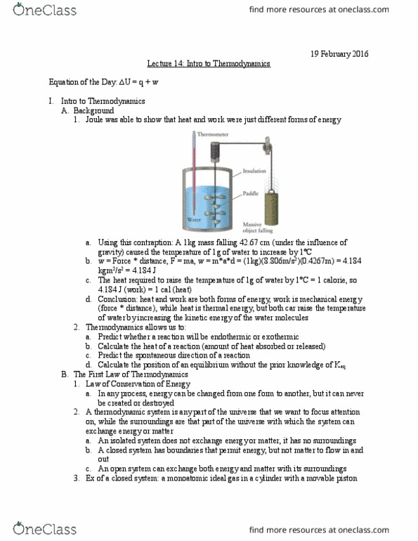 University College - Chemistry Chem 112A Lecture Notes - Lecture 14: Horse Length, Thermodynamics, Ideal Gas thumbnail