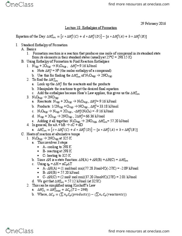 University College - Chemistry Chem 112A Lecture Notes - Lecture 18: Dinitrogen Tetroxide, Enthalpy thumbnail