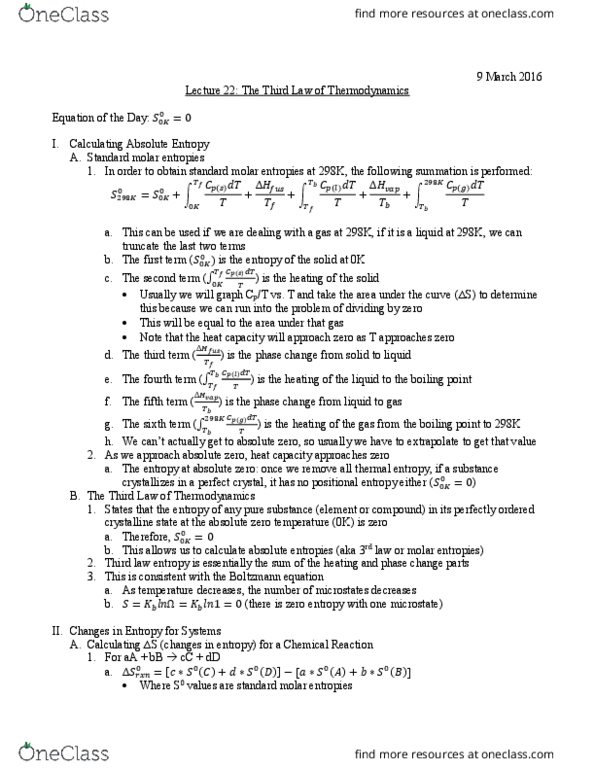 University College - Chemistry Chem 112A Lecture Notes - Lecture 22: Spontaneous Process, Ingot, Boltzmann Equation thumbnail