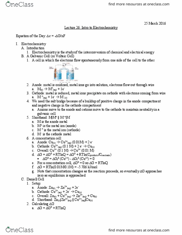 University College - Chemistry Chem 112A Lecture Notes - Lecture 26: Jmol, Galvanic Cell, Concentration Cell thumbnail