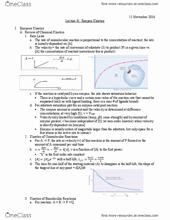 L07 Chem 481 Lecture Notes - Lecture 31: Enzyme Kinetics, Transmission Coefficient, Reaction Rate Constant thumbnail