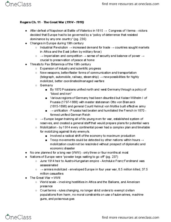 HIST 102 Chapter Notes - Chapter 11: Boiling Point, Benito Mussolini, Helmuth Von Moltke The Elder thumbnail