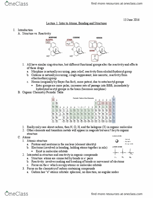 L07 Chem 261 Lecture Notes - Lecture 1: Organic Compound, Steric Number, Atom thumbnail