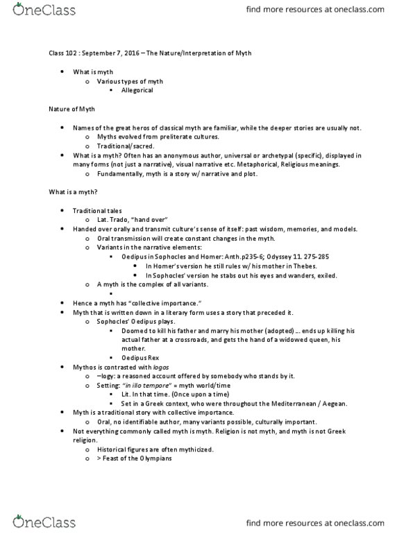 CLASS102 Lecture Notes - Lecture 1: Ave Class 102, Sophocles, Trado thumbnail