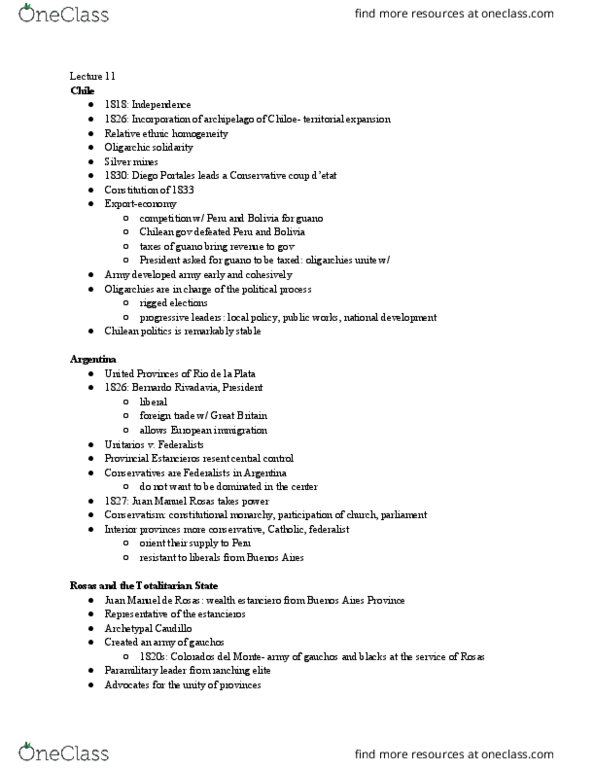 HIST 8B Lecture Notes - Lecture 11: Estancia, Diego Portales, Guano thumbnail